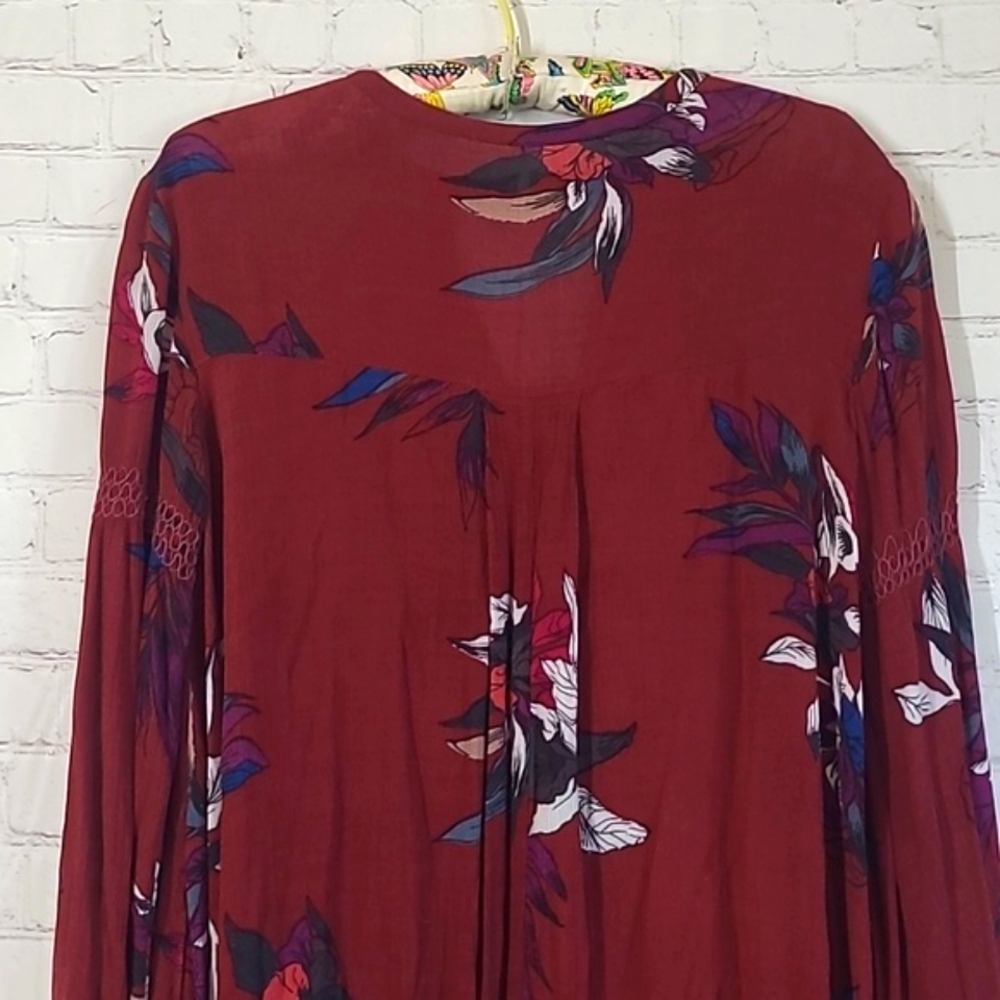 Free People Electric Orchid Tree Swing Tunic Dress Red Boho Peasant Festival XS - Picture 15 of 17
